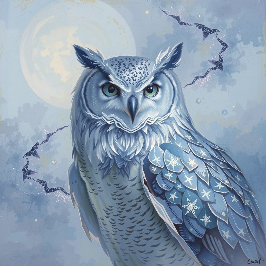 Majestic Moonlight Owl with Cosmic Trails