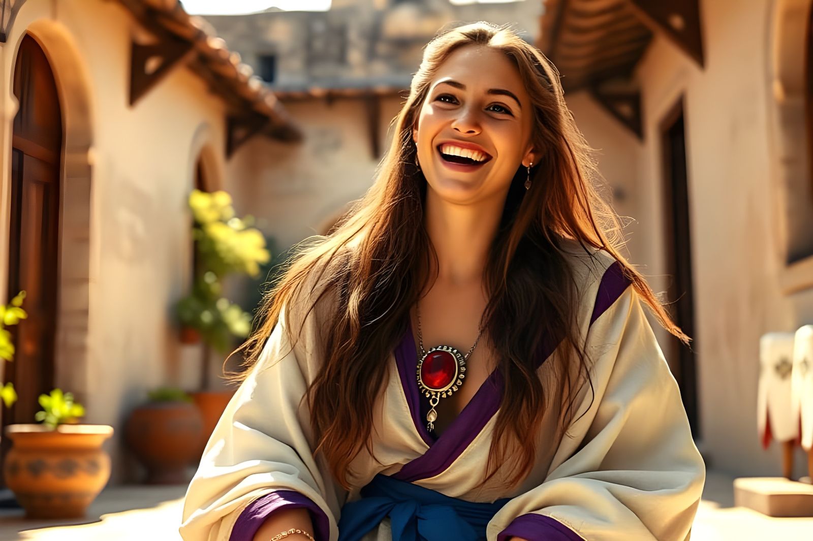 Biblical Mother Radiates Inner Beauty with Ruby Necklace