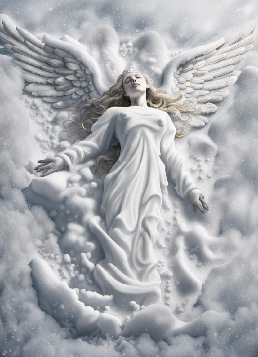 Iced Snow Angel Shape in Winter Landscape