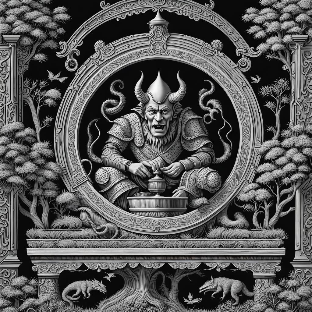 Cypress Bonsai with Alligator Textures in Brutalist Folk Art...