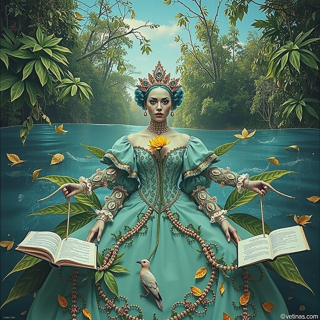 Chimaera of Figures Under a Blue Sky with Golden Leaves