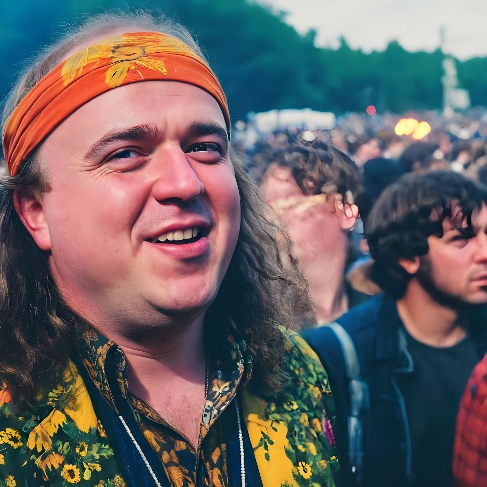 Hippy Portrait at Woodstock: Cinematic Film Still