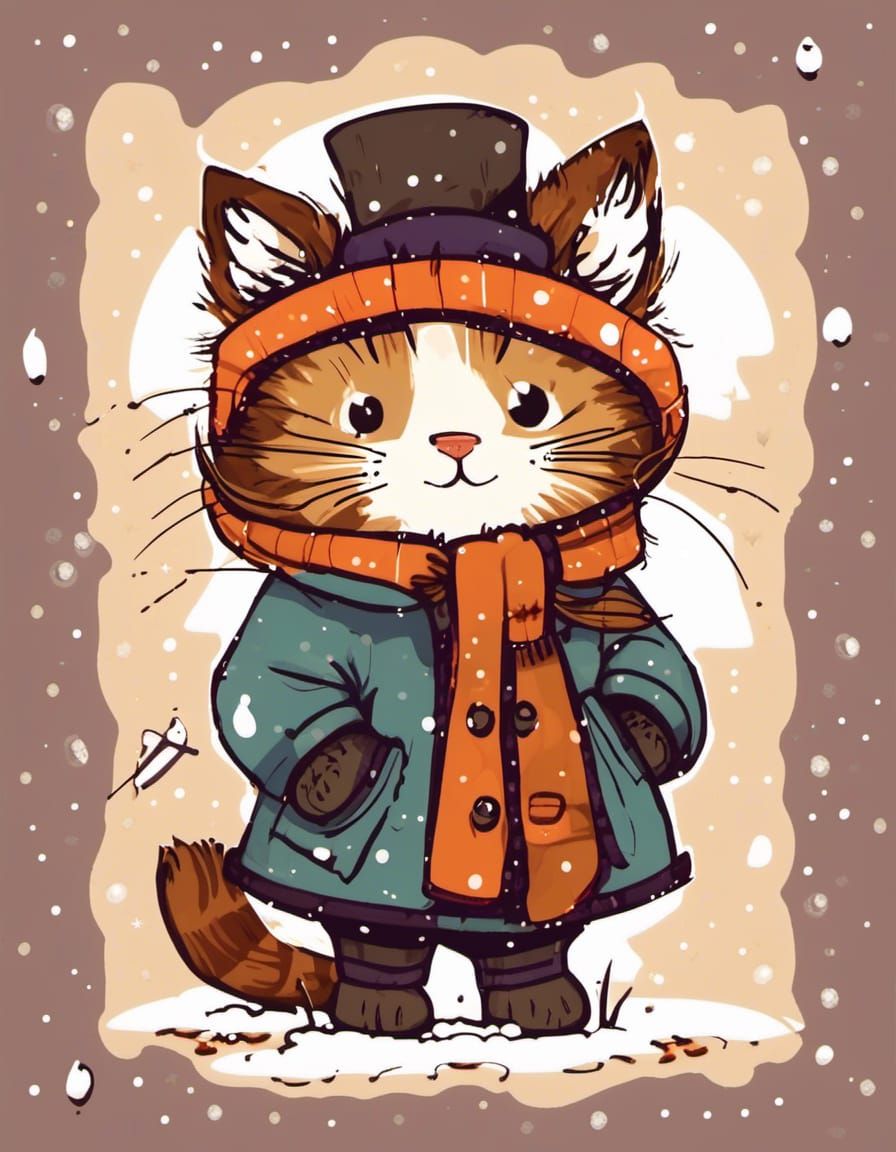 Cute Cat in Winter Gear: Vector Art