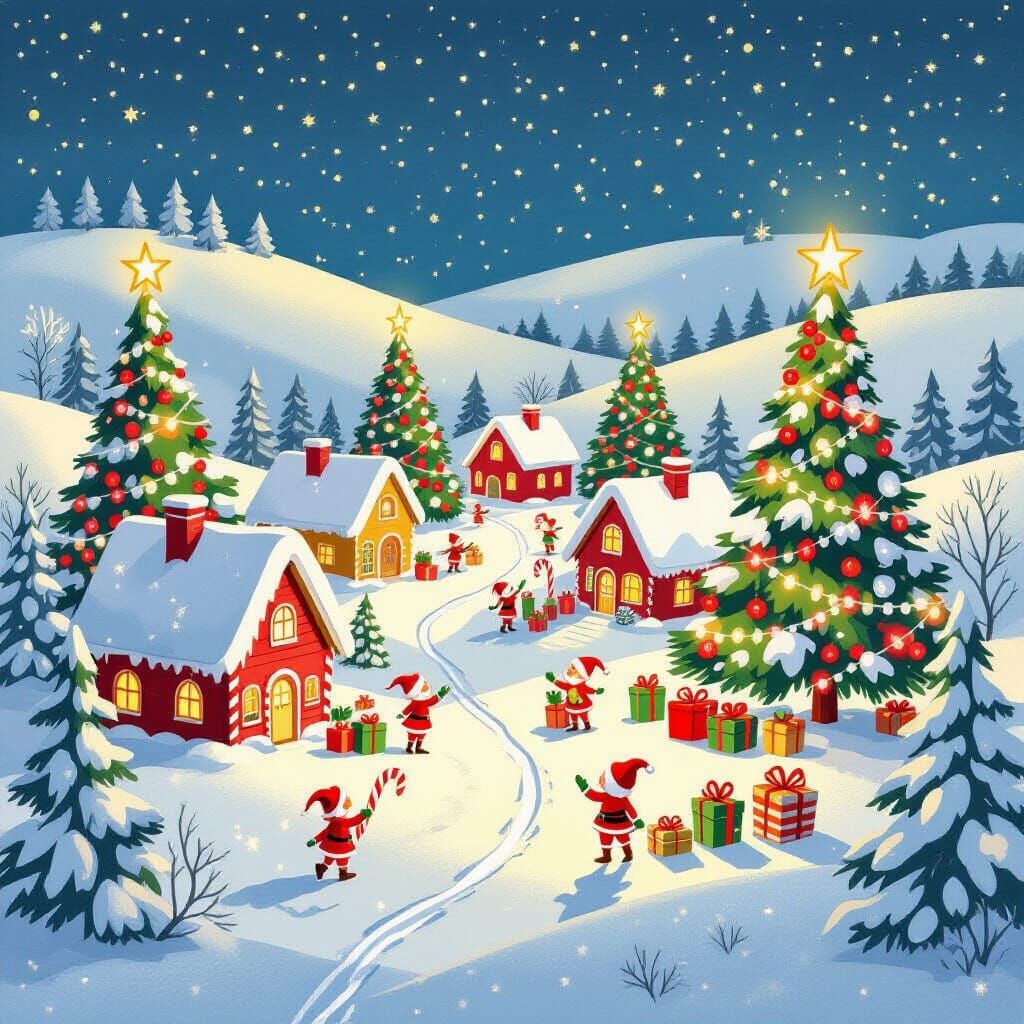 Whimsical Candy Cane Village with Glowing Christmas Trees an...