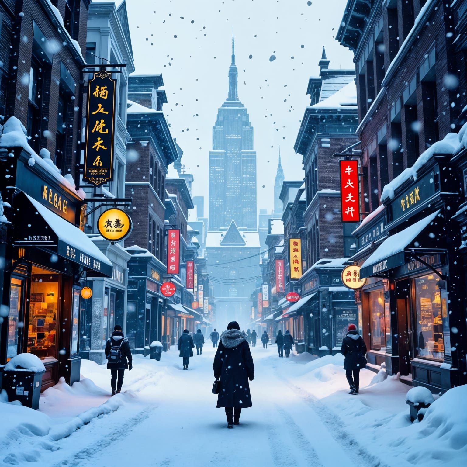 Epic Winter Cityscape with Falling Snow