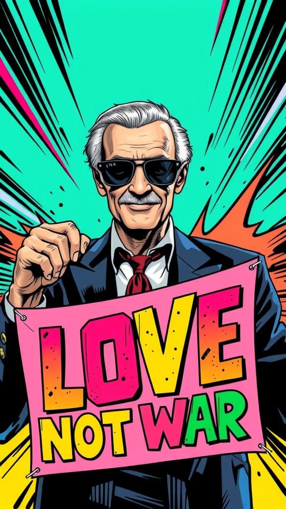 Stan Lee Embodies 1960s Pop Art with Iconic 'Make Love Not W...