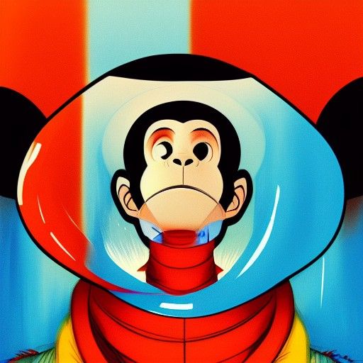 Psychedelic Monkey Portrait in Retro Sci-Fi Style