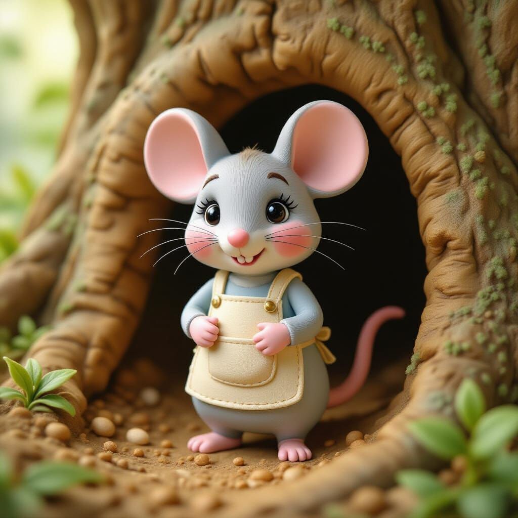Shy Mouse in Burrow: A Storybook 3D Render