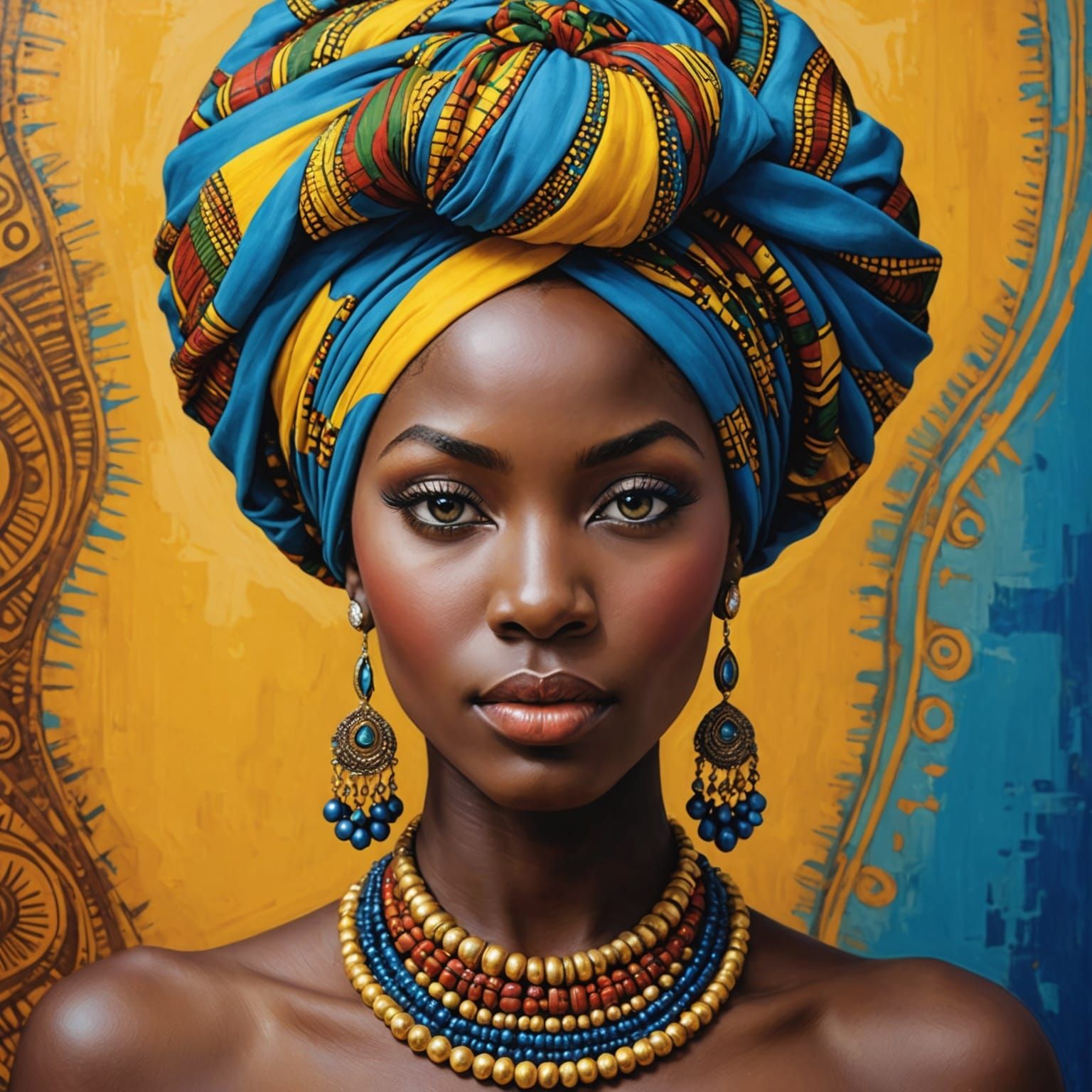 Elegant African Nymph in Colorful Turban