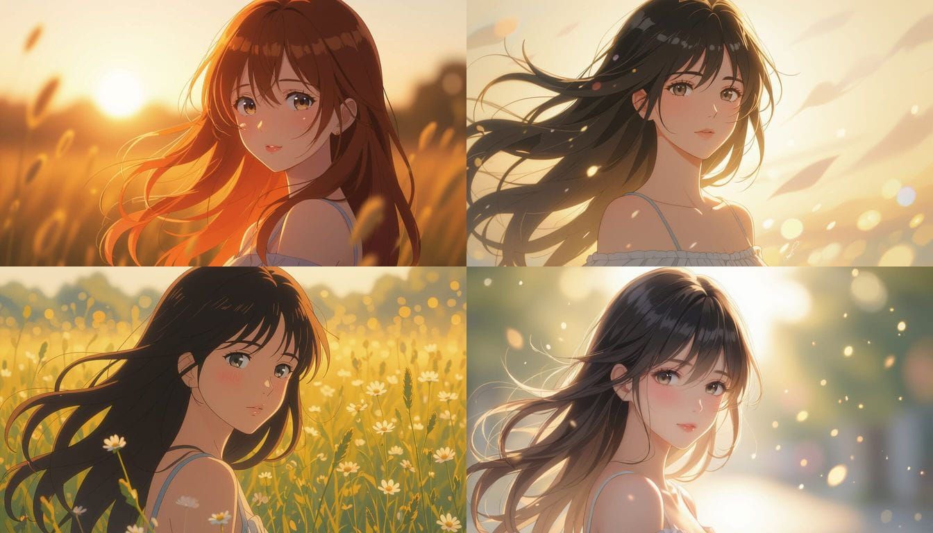 Anime Girl with Flowing Hair in Sunlight
