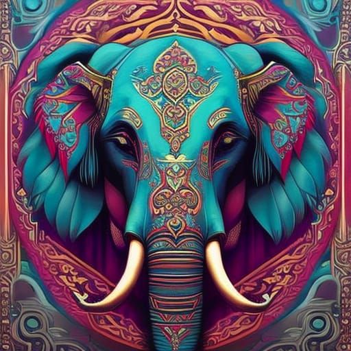 Ornate Blue Hindu Wedding Elephant Portrait