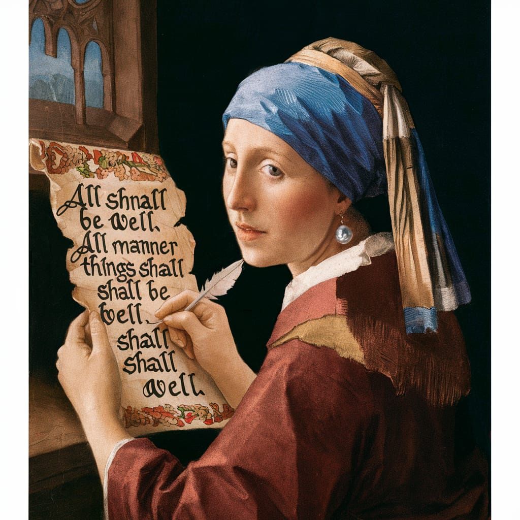 Medieval Woman Writes Illuminated Manuscript Text