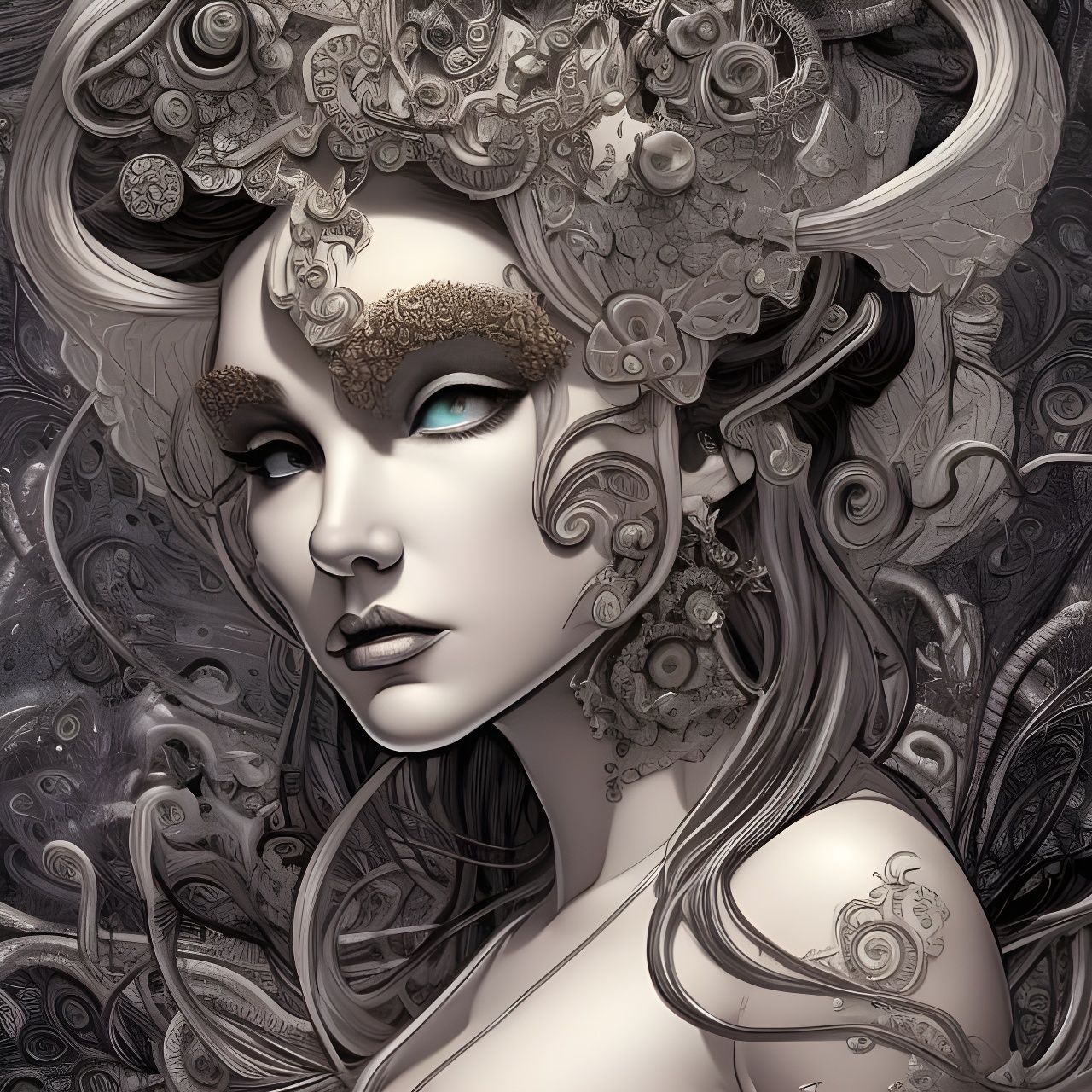 Goddess Portrait in 3D Comic Pop Art Style