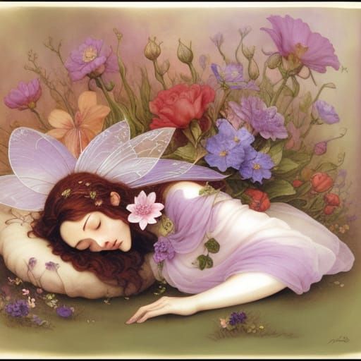 Whimsical Fairy in Floral Slumber