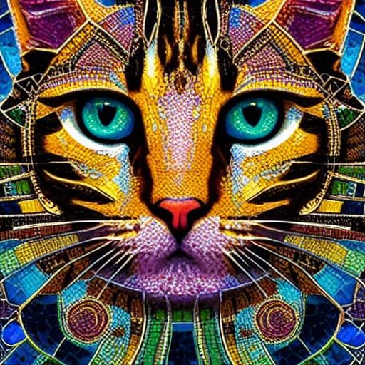 Cinematic Mosaic Cat Digital Painting