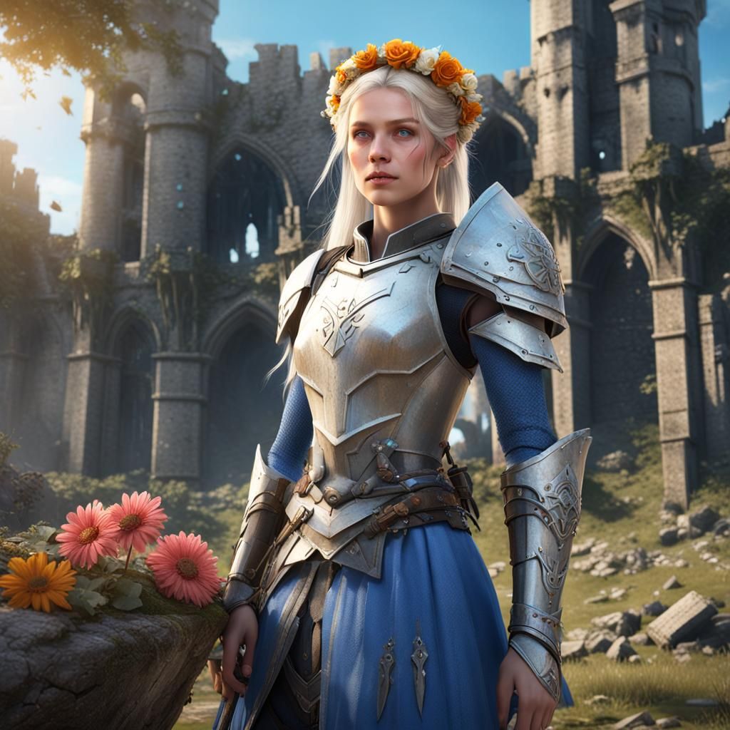Teenage Girl in Armor with Flower Crown