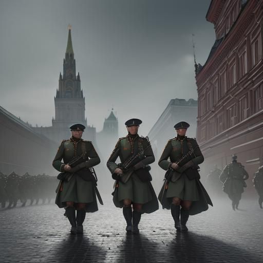 German Soldiers Marching Through Moscow, Detailed Matte Pain...