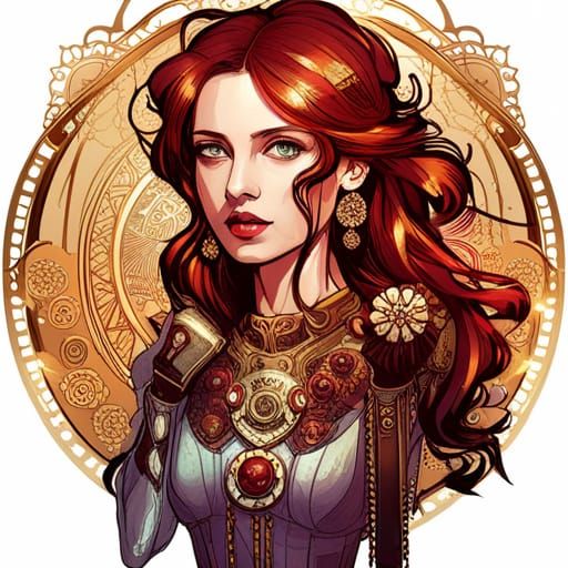Steampunk Athena Digital Painting with Luminous Colors