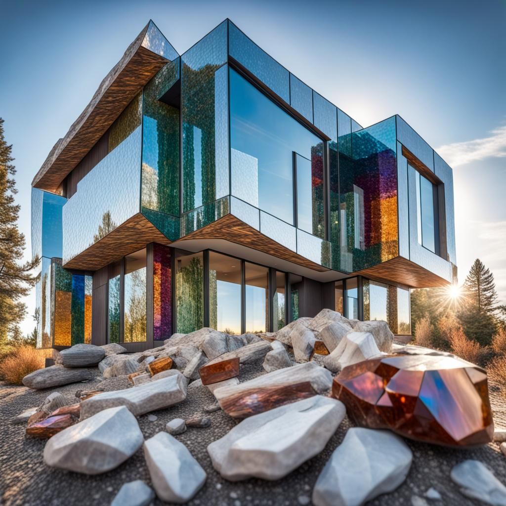 Abstract Crystal House in Forest, HDR Photography