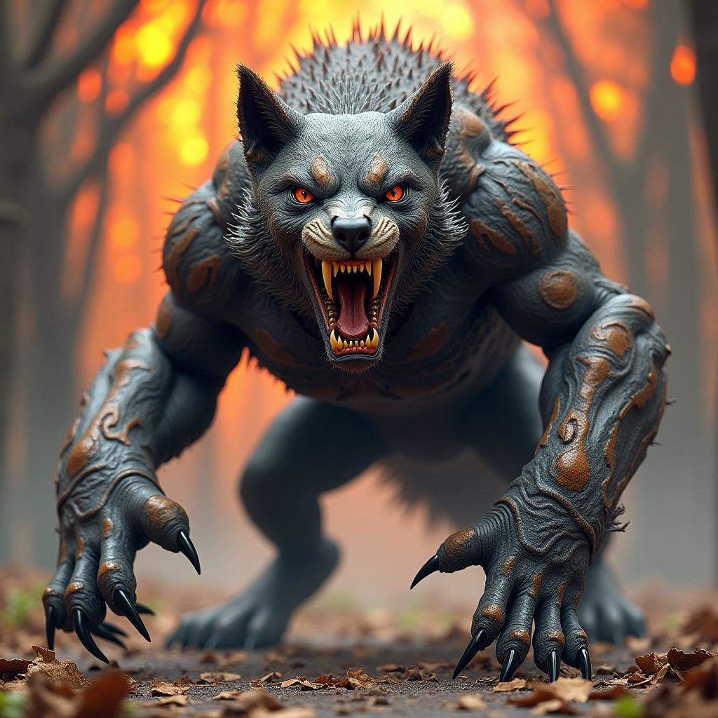 Aggressive Dog-Cat Hybrid in Fantasy Concept Art Style