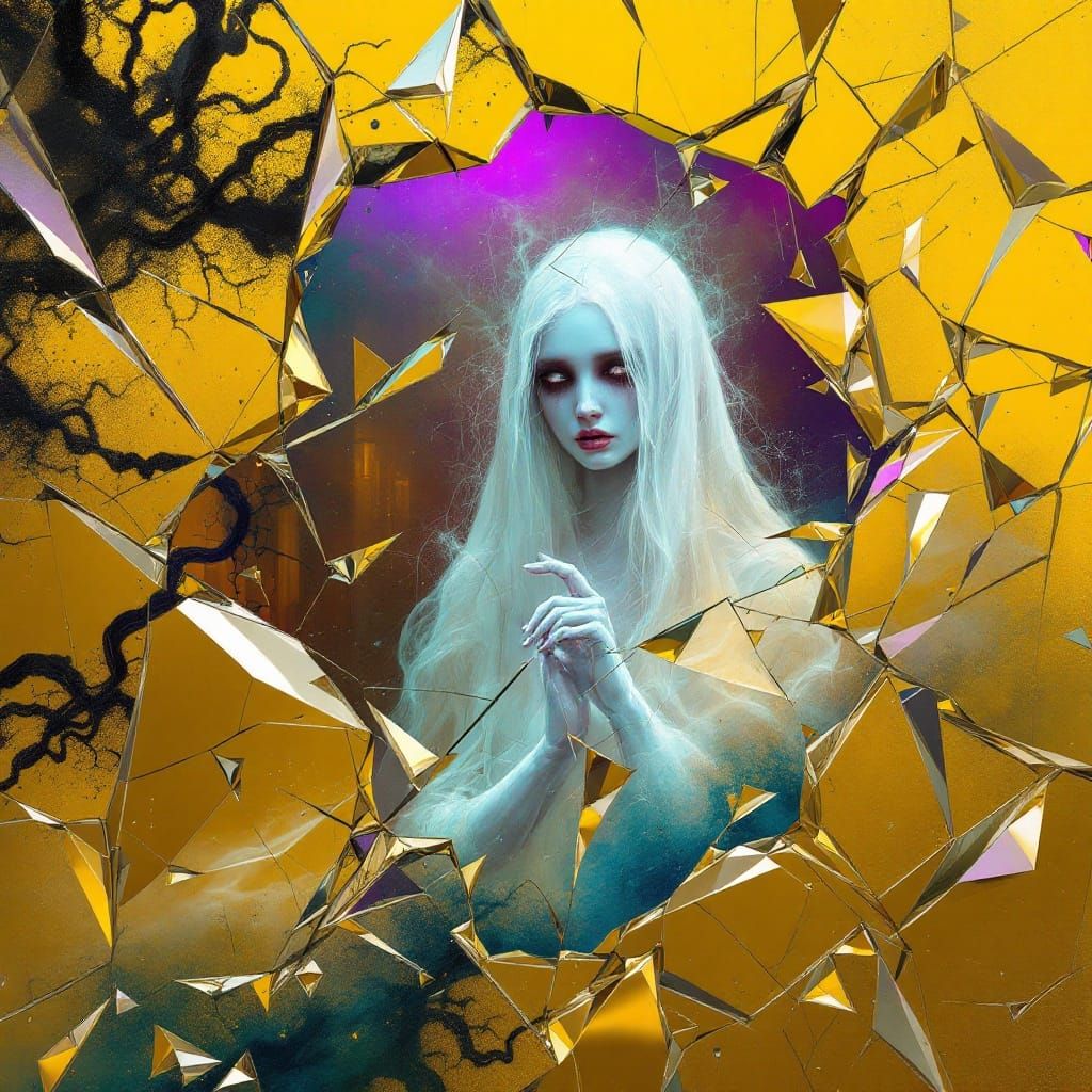 Ethereal Shattered Mirror with Ghostly Figure in Nihiluxe St...