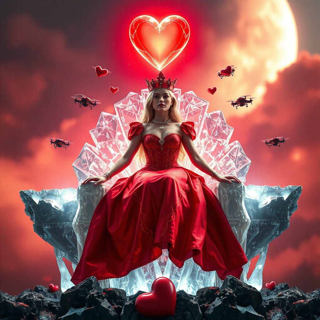 Futuristic Queen of Hearts on Crystal Throne
