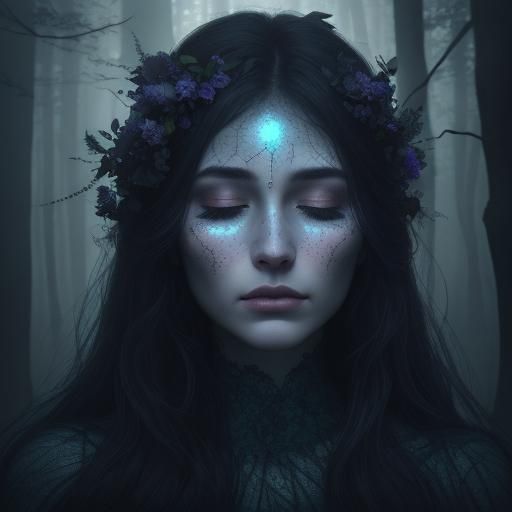 Mystical Forest: Surreal Portrait in Dark Light