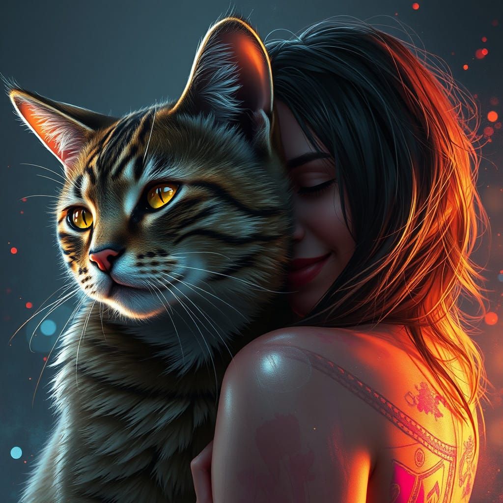 Ethereal Cat Portrait in Triadic Colors