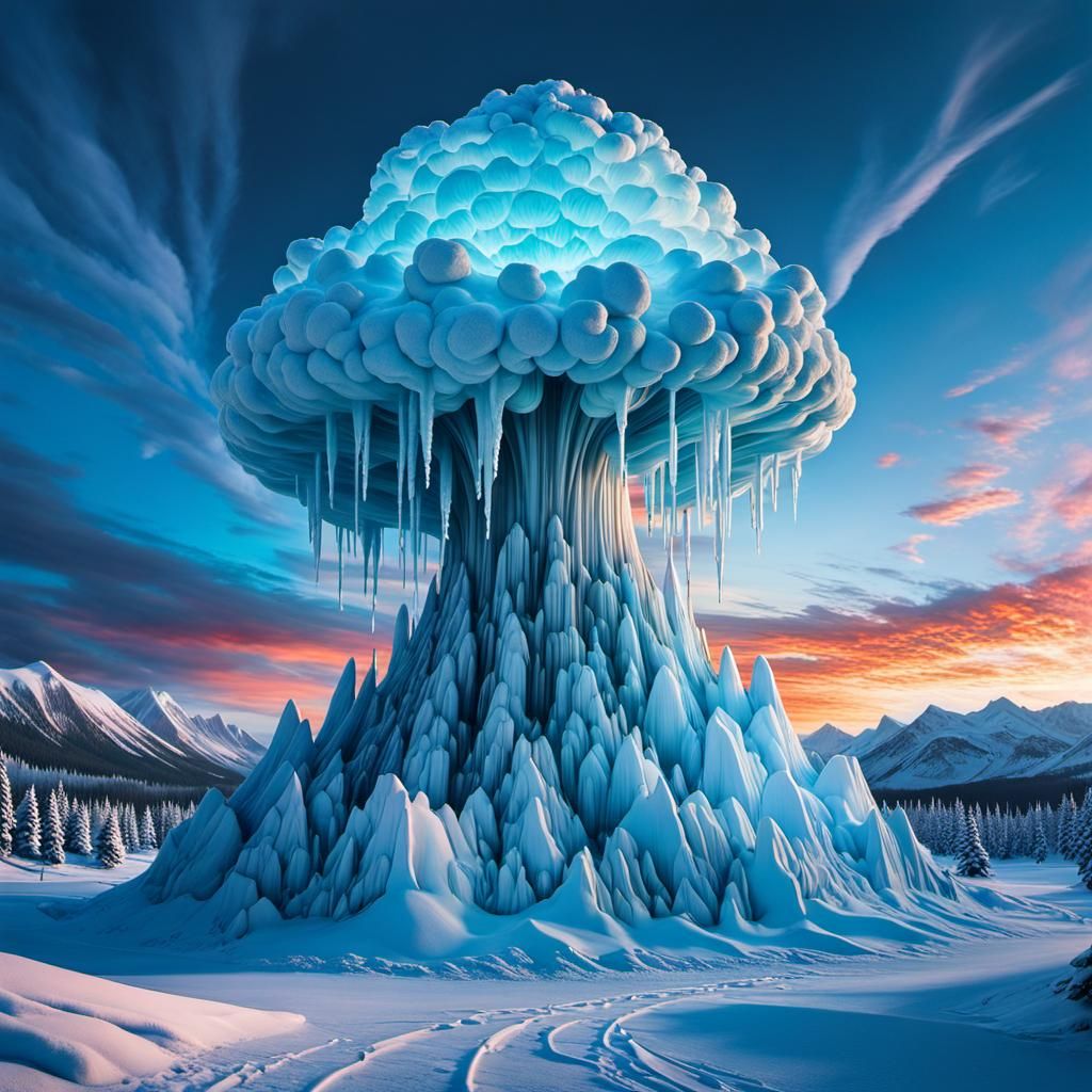 Frozen Nuclear Explosion Ice Sculpture in Divine Art