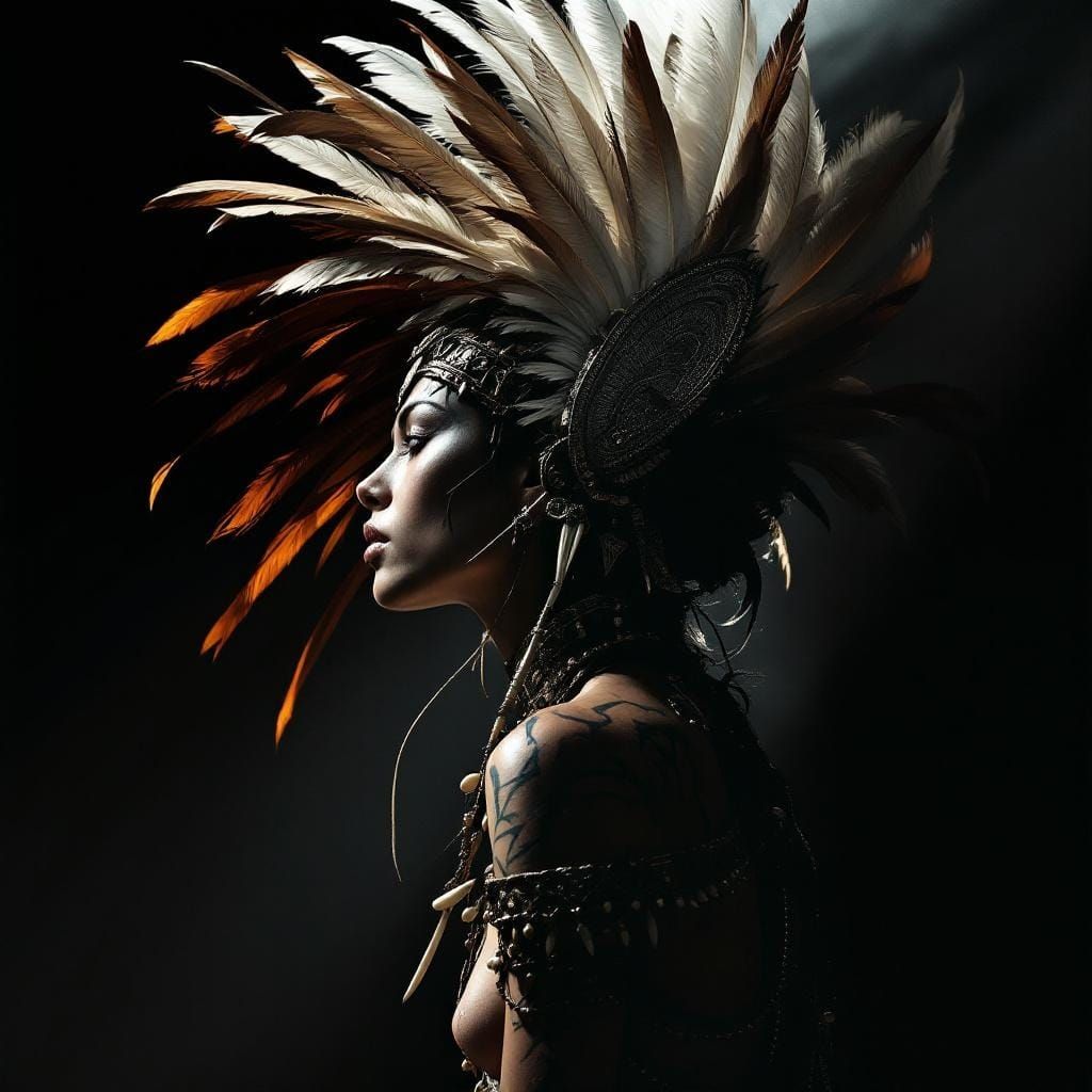 Shamanic Huntress in Baroque Light and Shadow