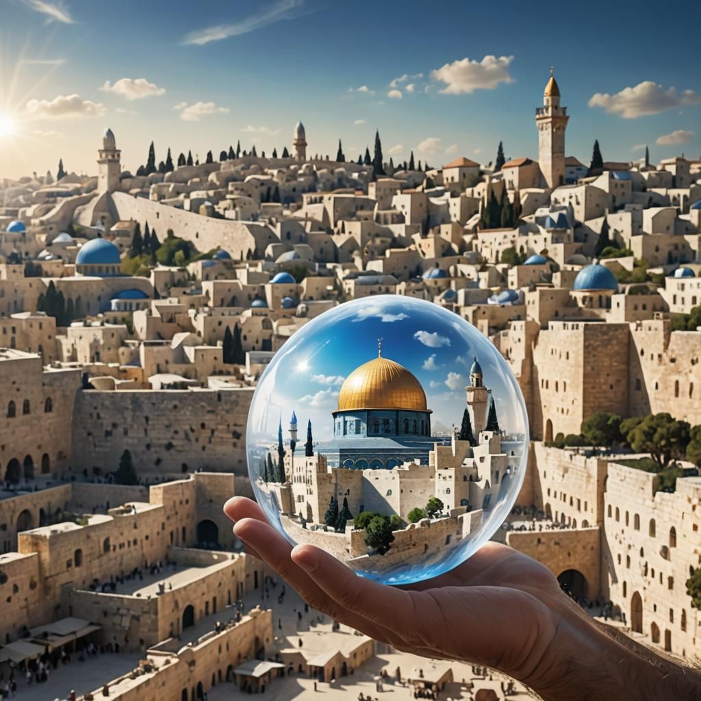 Jerusalem and Flag Merge in Transparent Dome Bulb