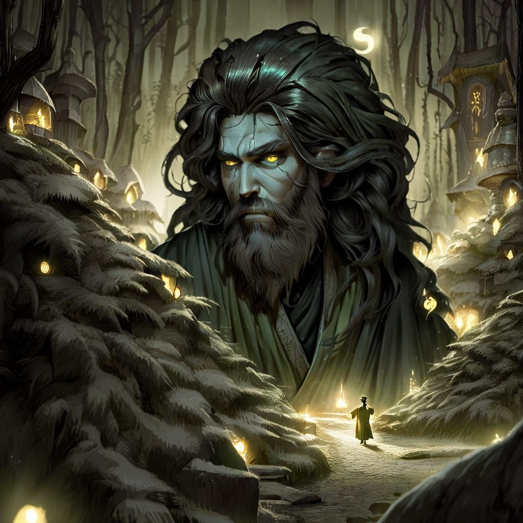 Mystical Indian Sorcerer with Living Head in Hands