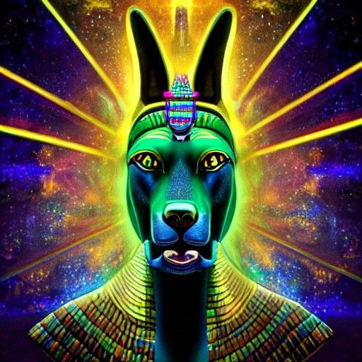 Majestic Anubis Portrait with Cosmic Egyptian Crown
