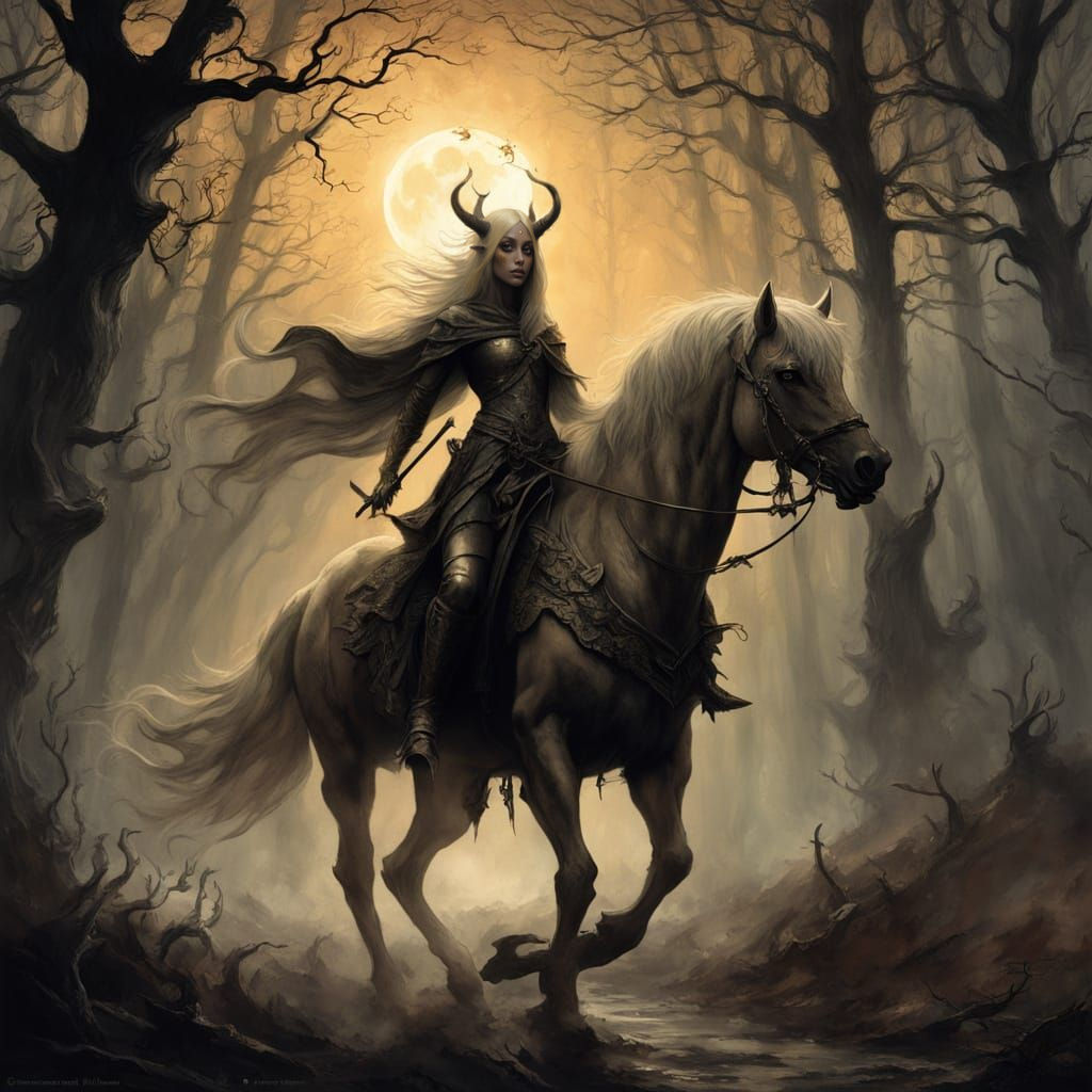 Golden Centaur Woman in Dark Fantasy Style