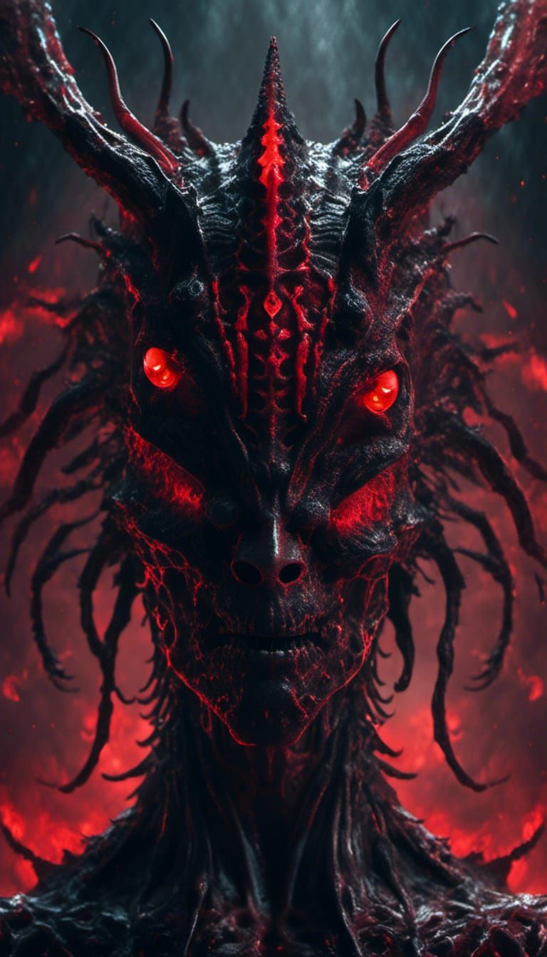 Lovecraftian Demon with Red Eyes in Hellscape