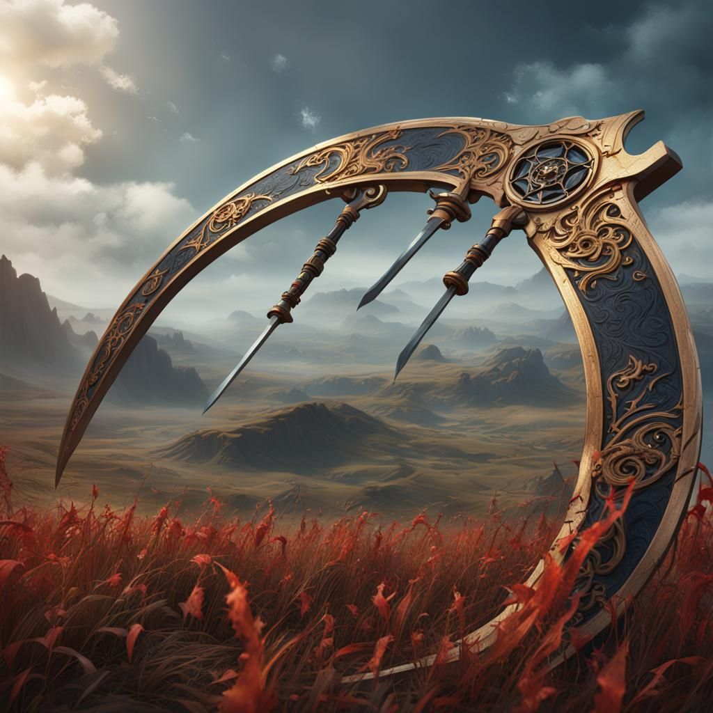 Detailed Double Scythe Fantasy Concept Art