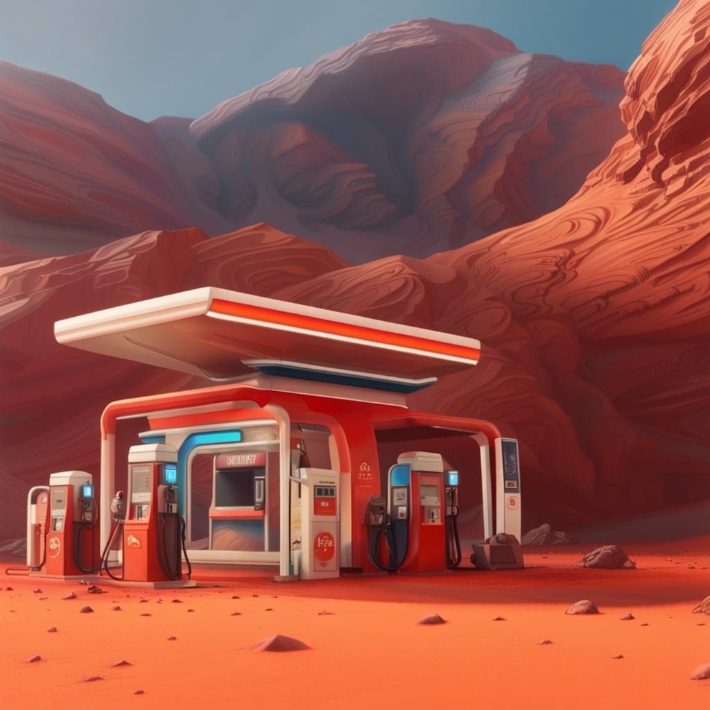 Martian Gas Station in Ultrarealistic Gothic Style