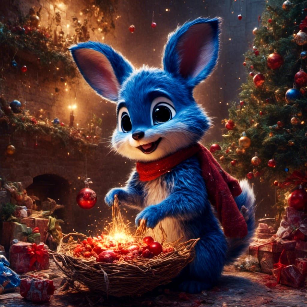 Creepy Cute Christmas Portrait of Bluey in Graffiti Style