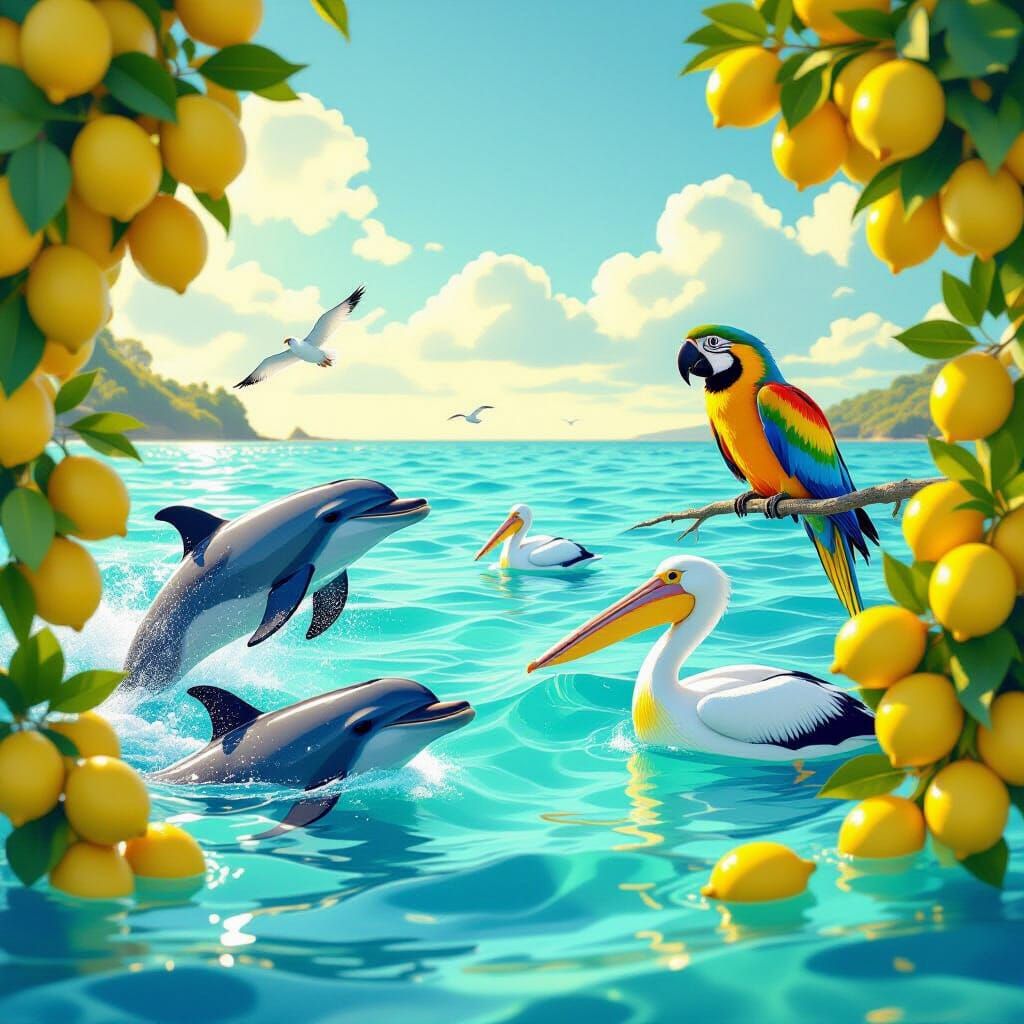 Joyful Seascape with Lemons and Animals