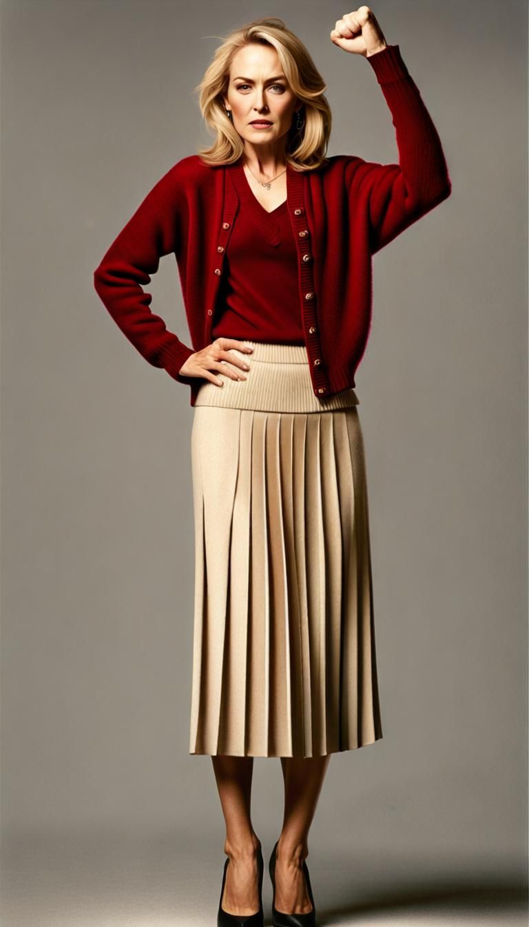 Angry Governess in Red Cardigan, Photorealistic