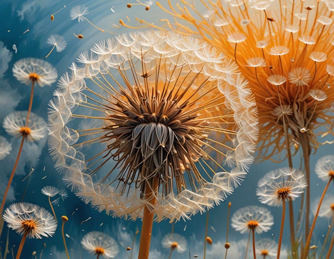 Whimsical Dandelion Blooms in a Sky of Soft Blues