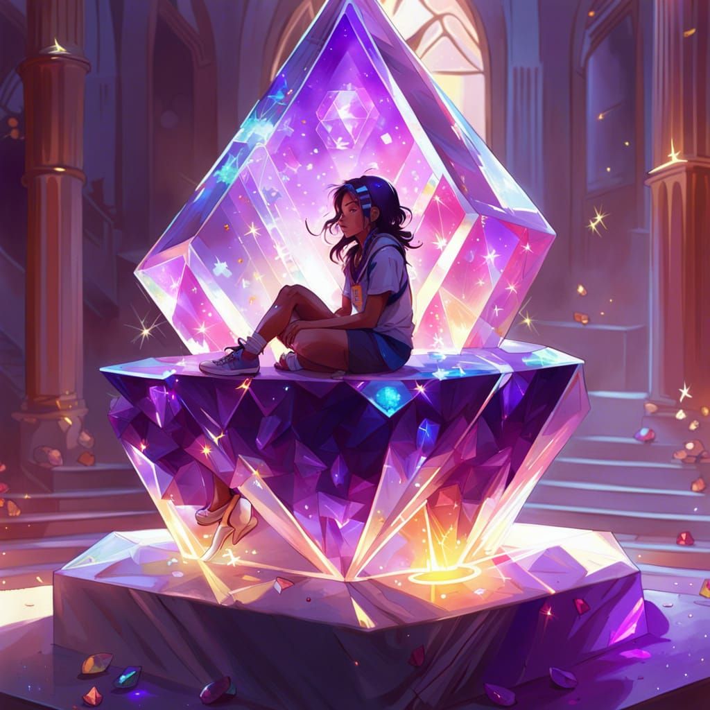 Amethyst Crystal Trophy with Rainbow Particles