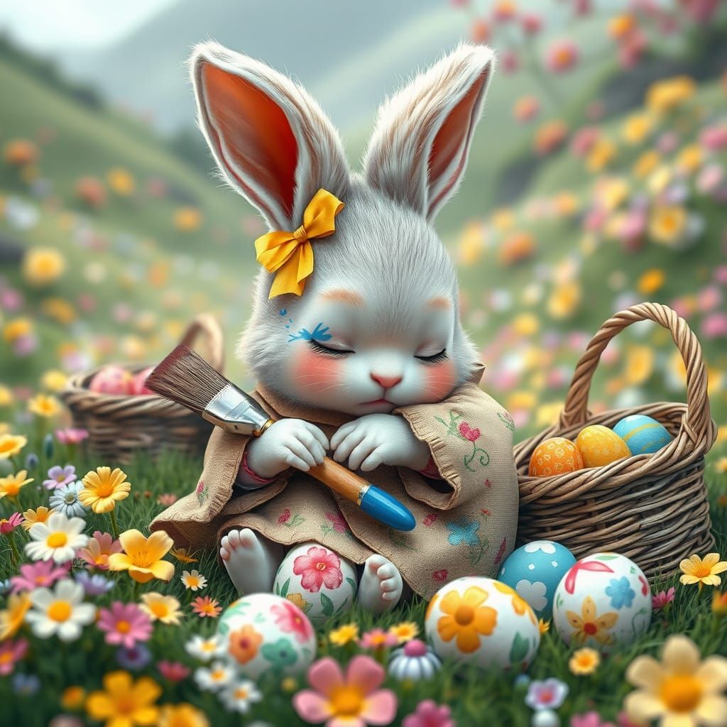 Adorable Baby Bunny Sleeping Amidst Blossoms