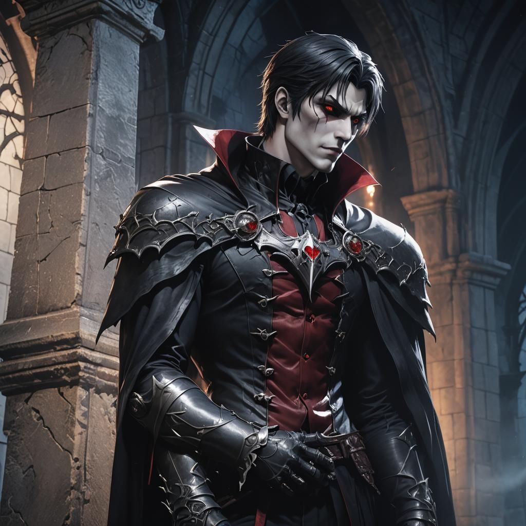 Vampire in Anime Style with Gothic Setting