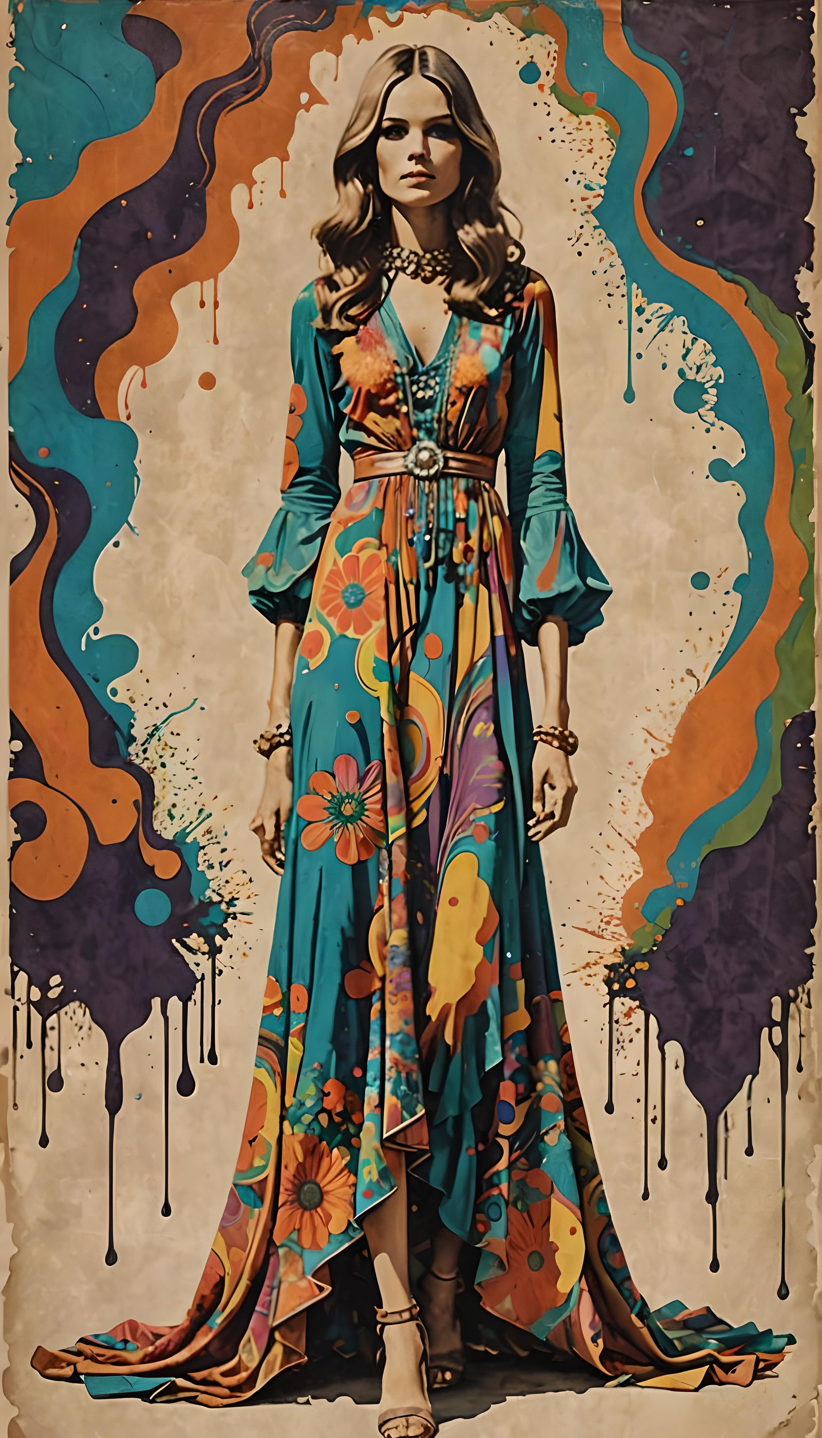 Psychedelic 70s Poster Art of a Woman