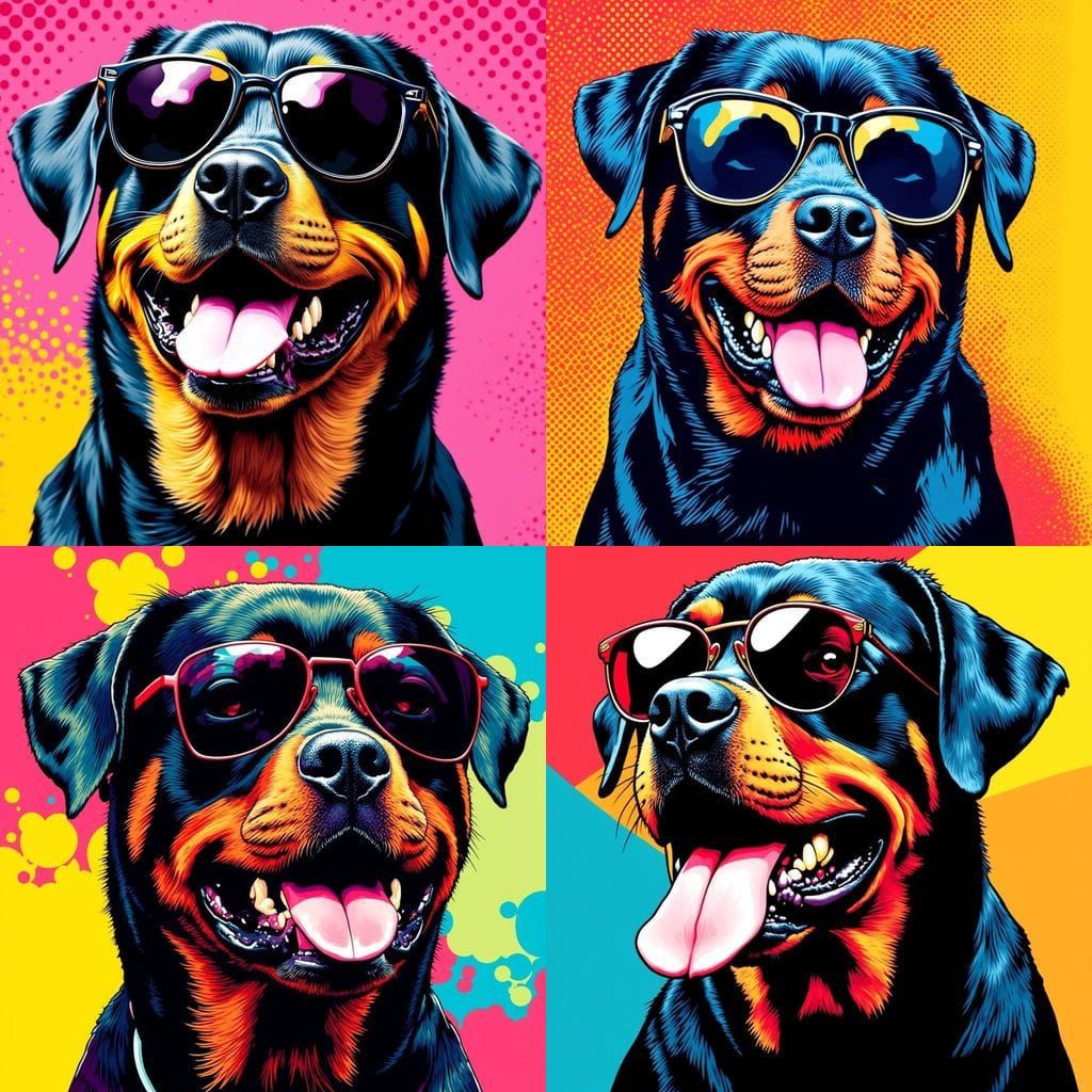 Pop Art Rottweiler Dog Wearing Shades