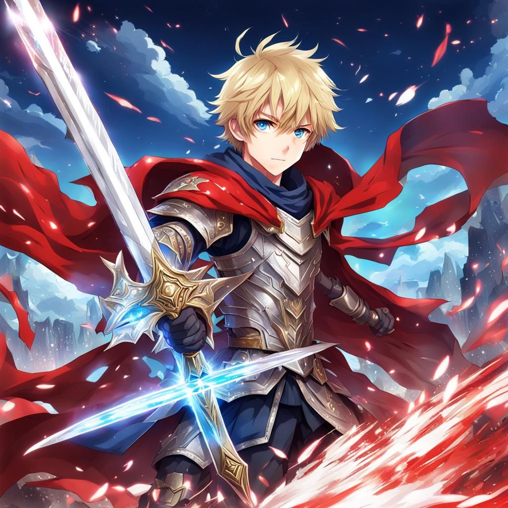 Fantasy Blond Hero with Magic Sword, Anime Style