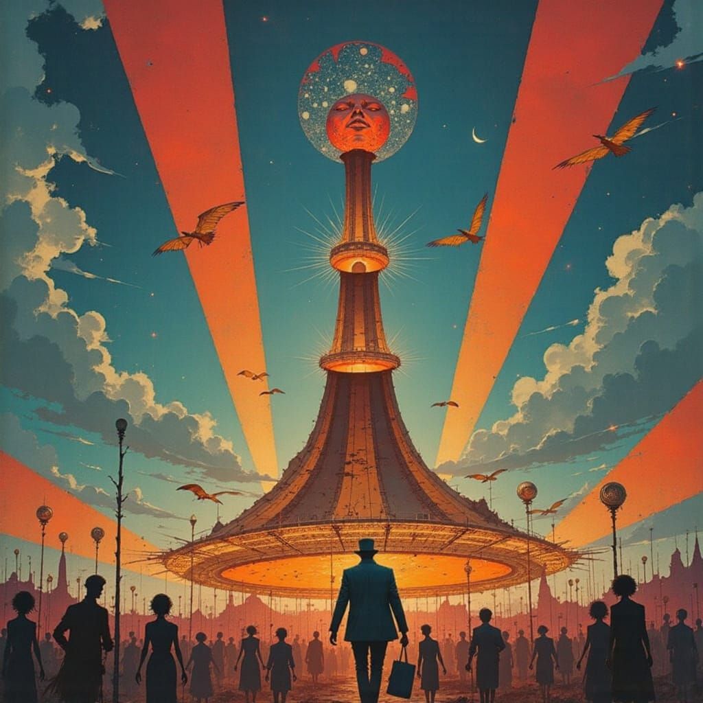 Distorted Uncle Sam Confronts Escher-Inspired Chaos in Klimt...