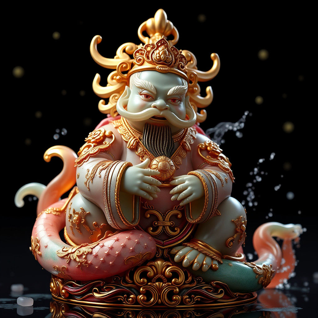 Luxurious Gold and Jade Chinese Figurine