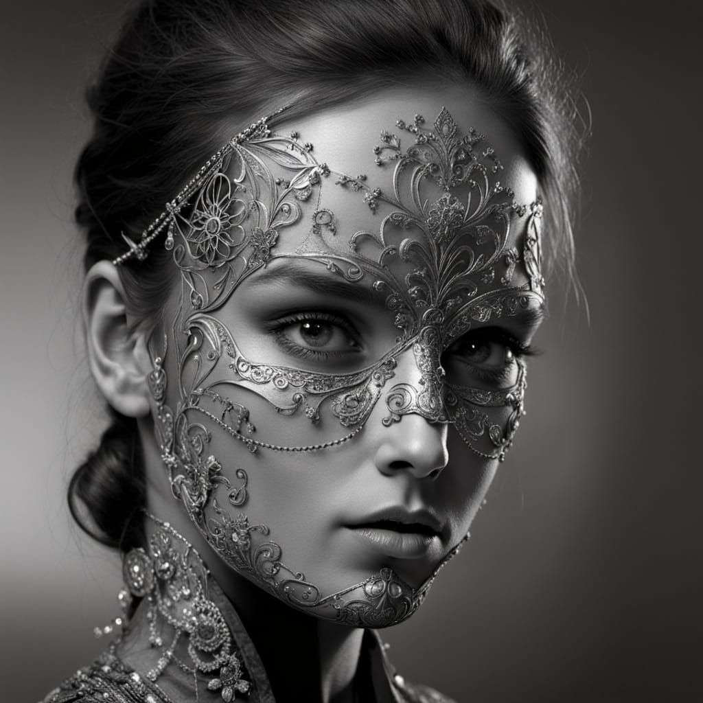 Mysterious Figure with Geometric Tattoos and Silver Hair